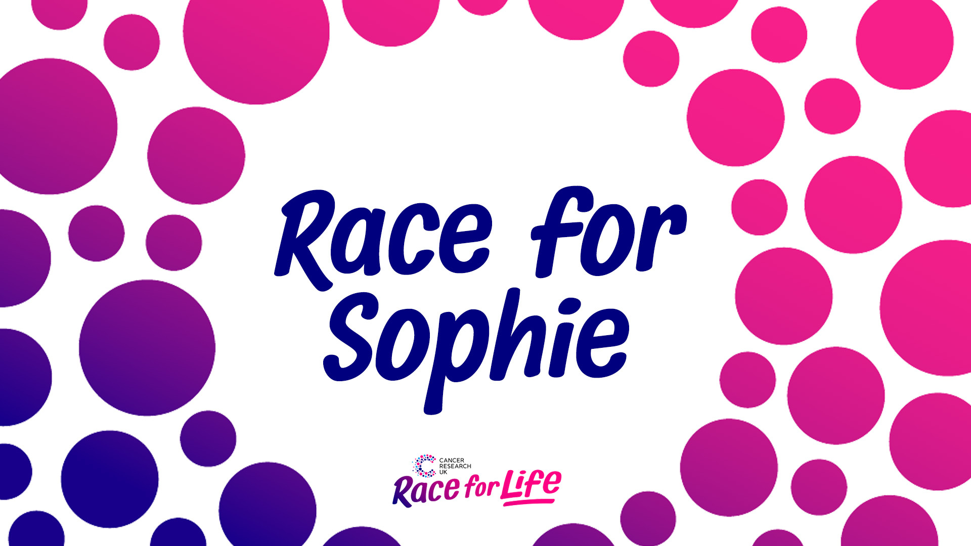 Race for Sophie text with pink and purple gradient spot graphic