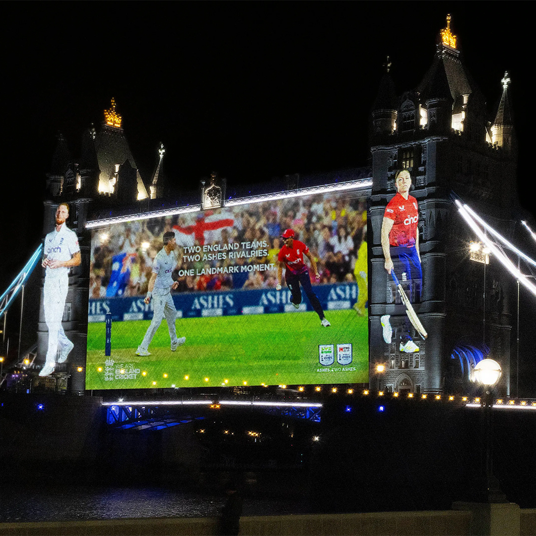 Ashes, Two Ashes campaign projected onto the side of Tower Bridge