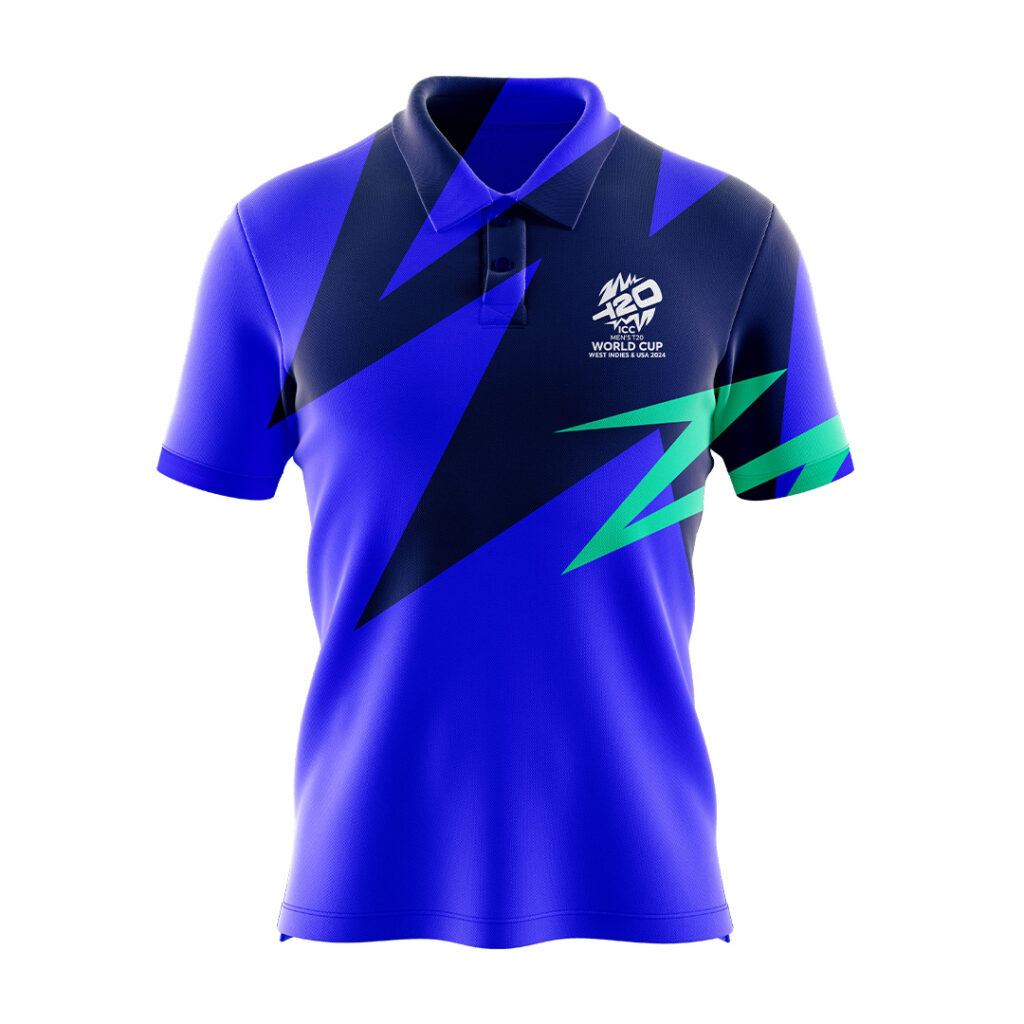ICC T20 branded blue polo top