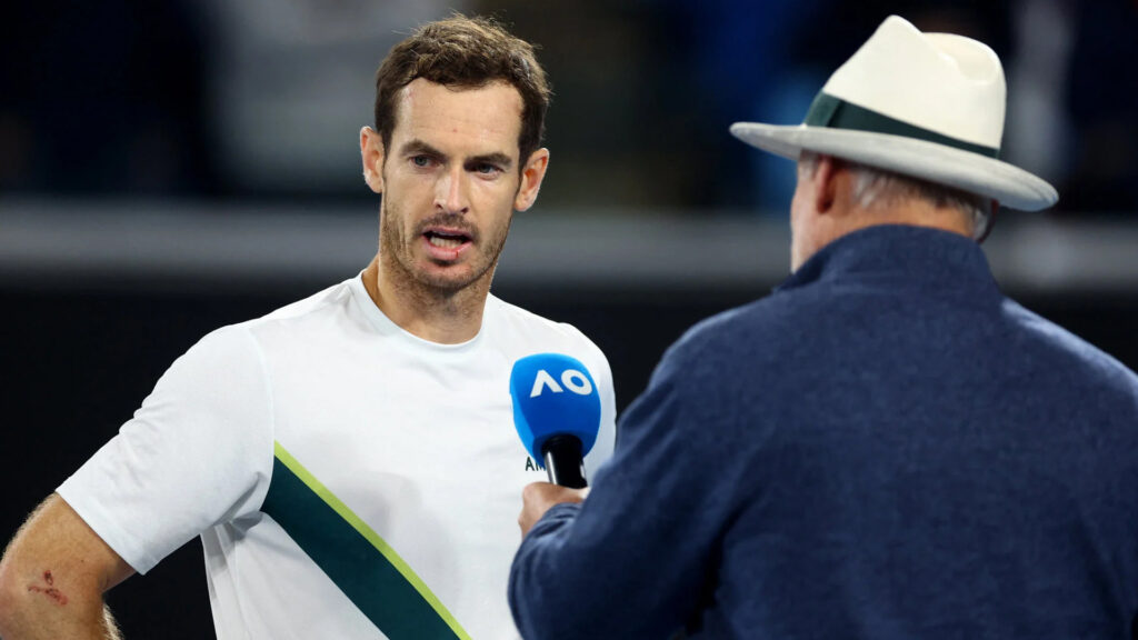 Andy Murray being interviewed on court at the Australian Open