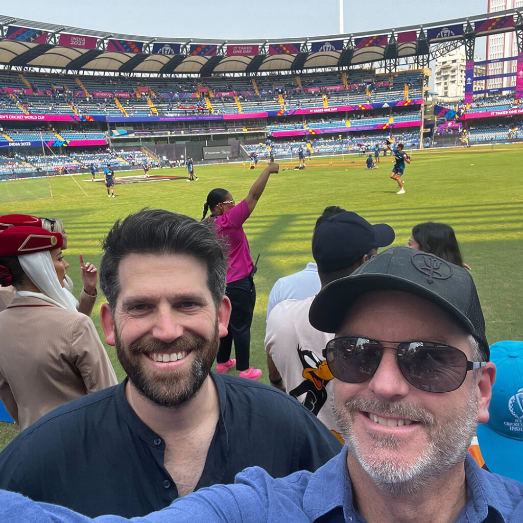 Frank and TA watching cricket in Mumbai