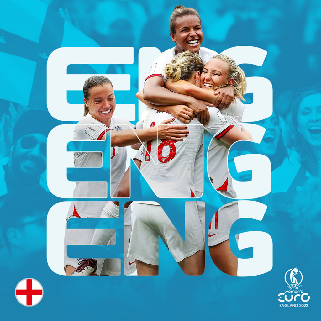 Women's Euros campaign image featuring England squad, ENG text and fans in the background