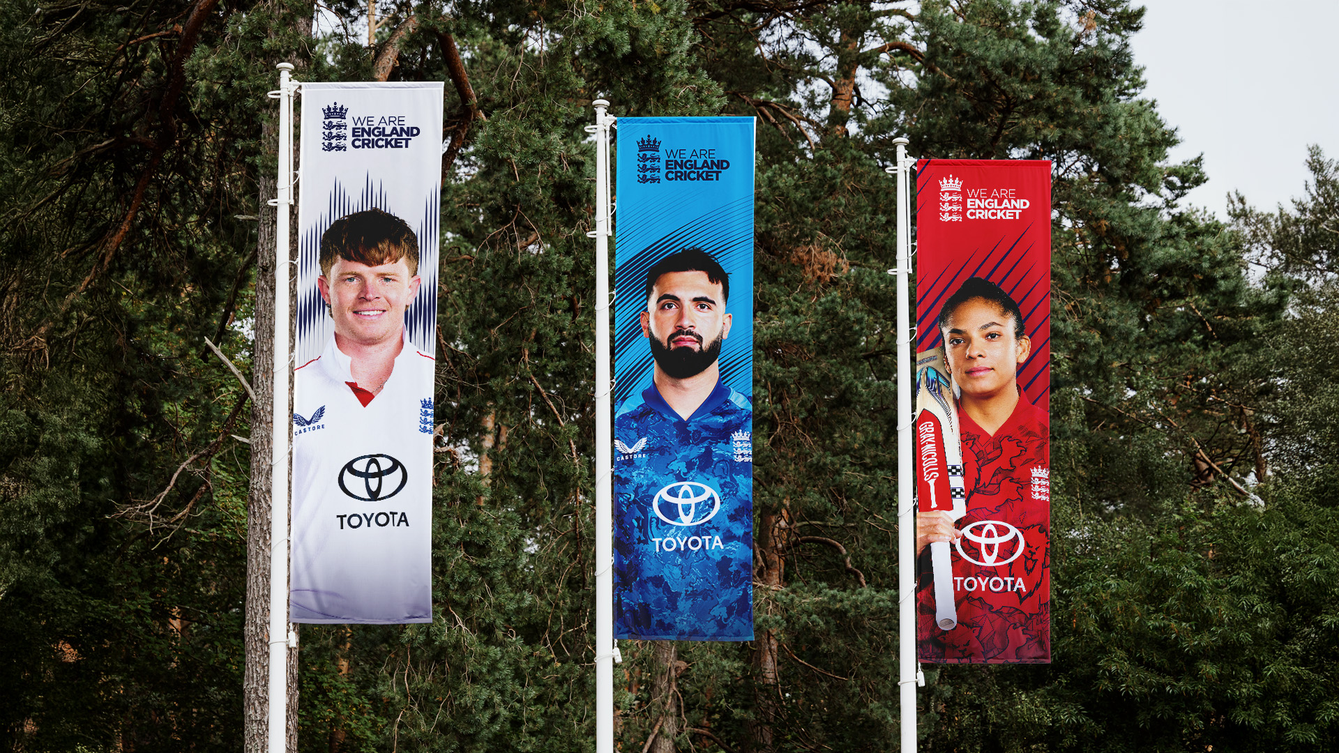 Flag poles showing the rebrand