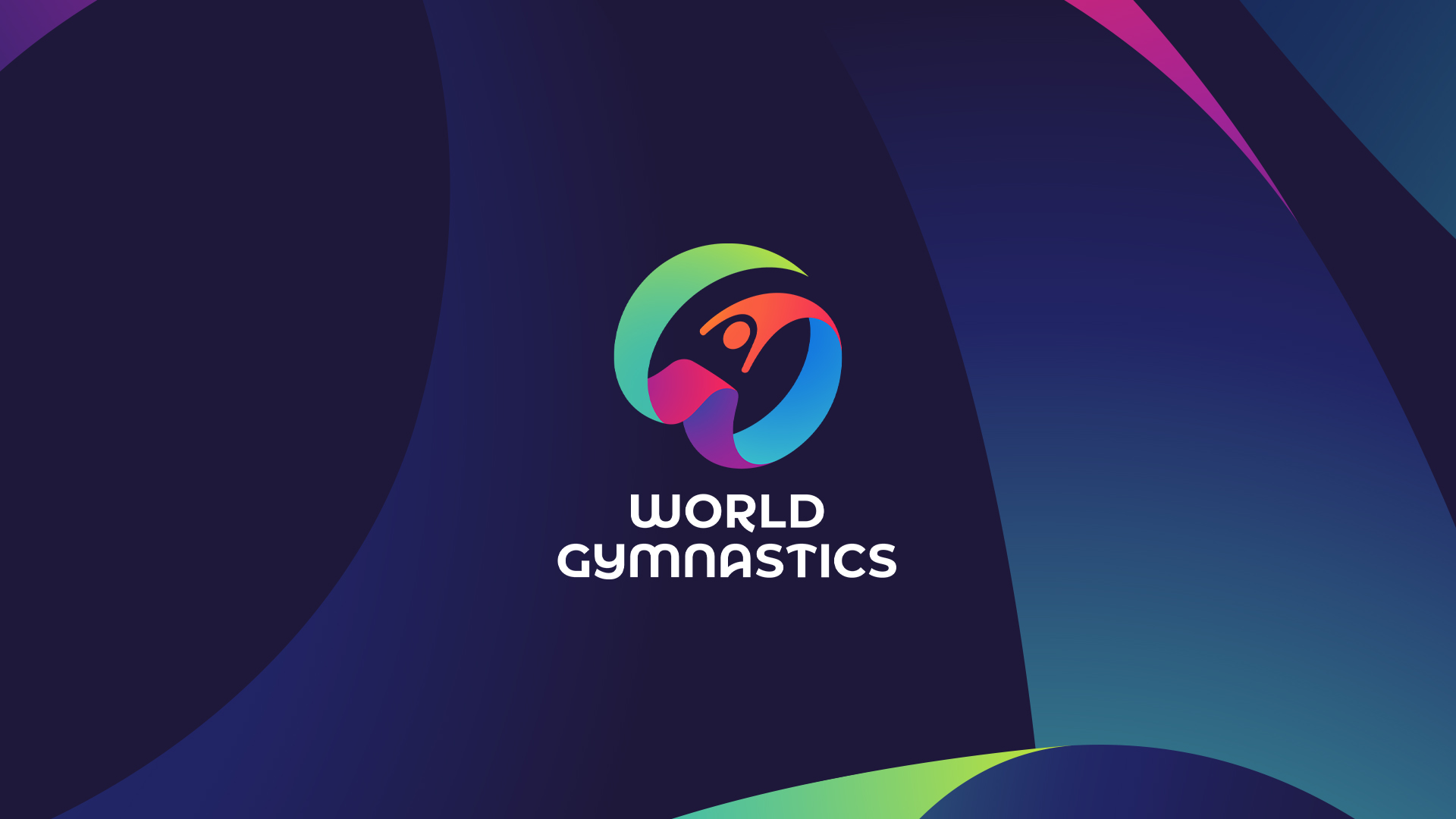 Overview of the World Gymnastics full colour logo on navy gradient background